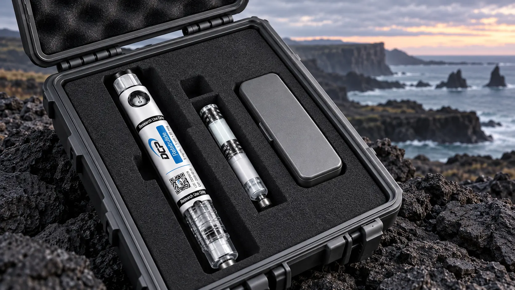 Dual Chamber Peptides — Fiktívna redakčná scéna; nejde o odporúčanie na vonkajšie skladovanie ani validovaný prepravný systém.